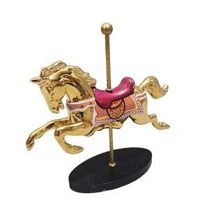 Franklin Mint Pink-Red Carousel Horse 24K Gold Plate Majestic Menagerie Figurine